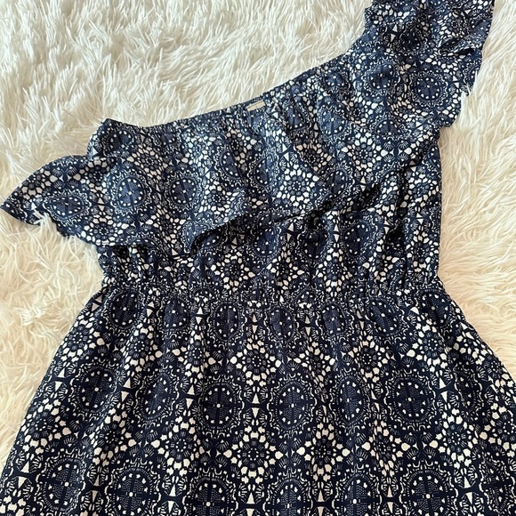 Allison Joy One Shoulder Ruffle Navy White Print Sundress Size M - Picture 3 of 16
